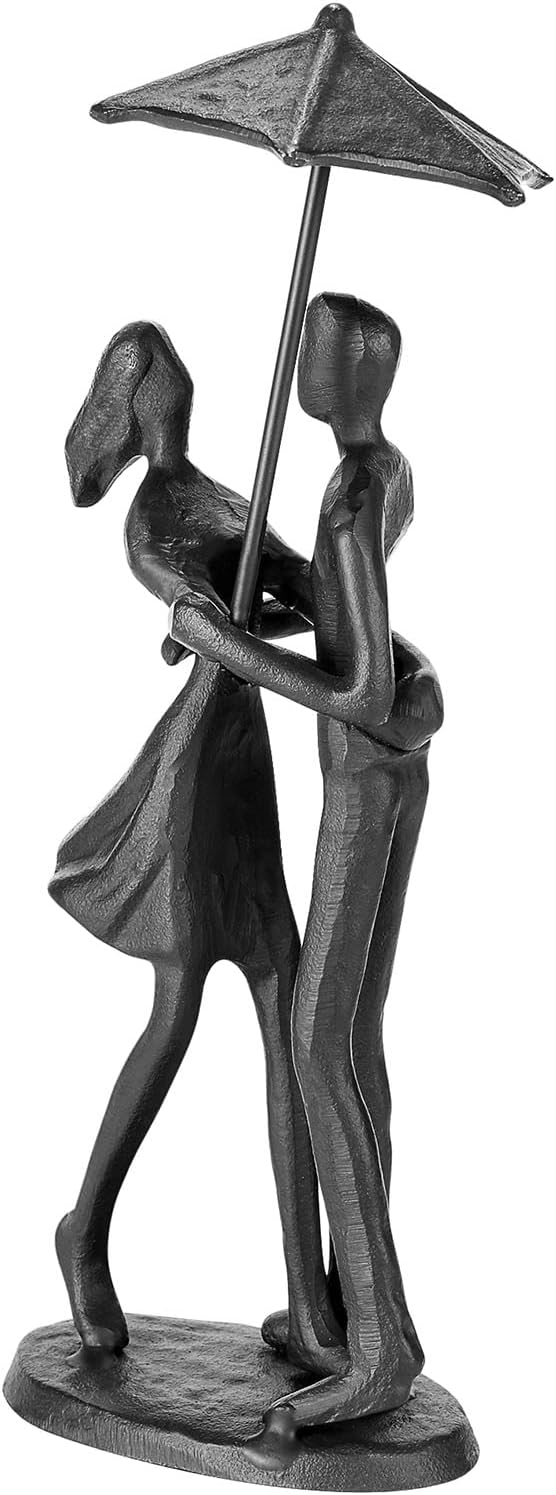 Loving Couple Under Umbrella Bronze Sculpture, Handcrafted Art Metal Statue Romantic Art Iron Statue 6th 11th 20th 40th 50th for Couple