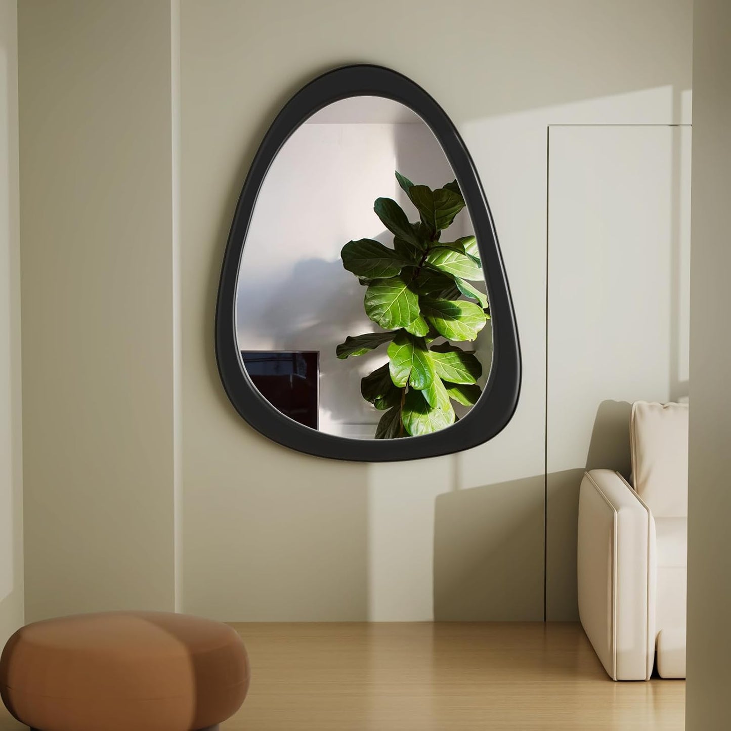 COOL2DAY Irregular Mirror,Asymmetrical Wood Wall Frame Abstract Assymetrical Decorative Mirror,Black Odd Shaped Mid Century Mirrors for Living Room Bedroom Entryway Bathroom Home Decor