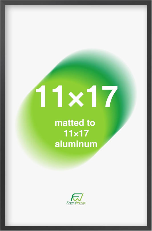 FrameWorks 11x17 Picture Frame – Aluminum Frame w/Tempered Glass, Durable and Stylish Wall Frame for Posters, Photos, Art, Home Decor, Gallery Walls, Office, Living Room - Black