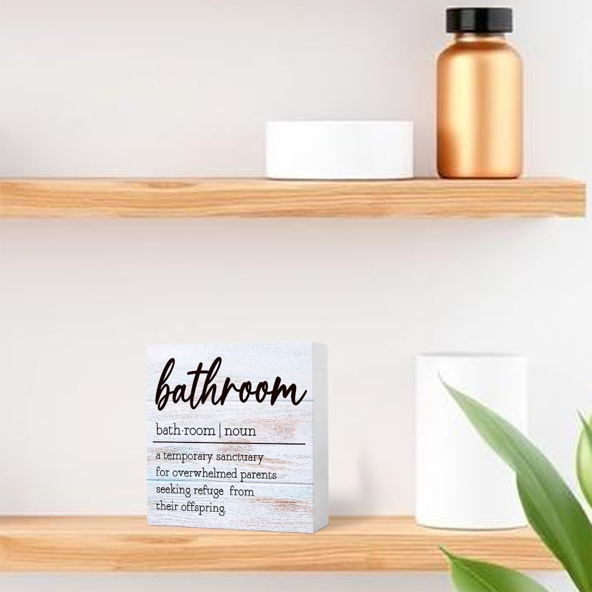 Funny Rustic Grey Wood Sign Bathroom Definition Block for Shelf, Toilet, Restroom, Home Tabletop Desk Decor - Farmhouse Wooden Box Sign