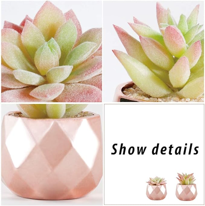 Tiita Artificial Faux Succulents in Pots, Mini Rose Gold Fake Plants for Women Desk, Small Realistic Faux Succulents for Home Office Accessories Window Sill Bathroom Bedroom, Rose Gold