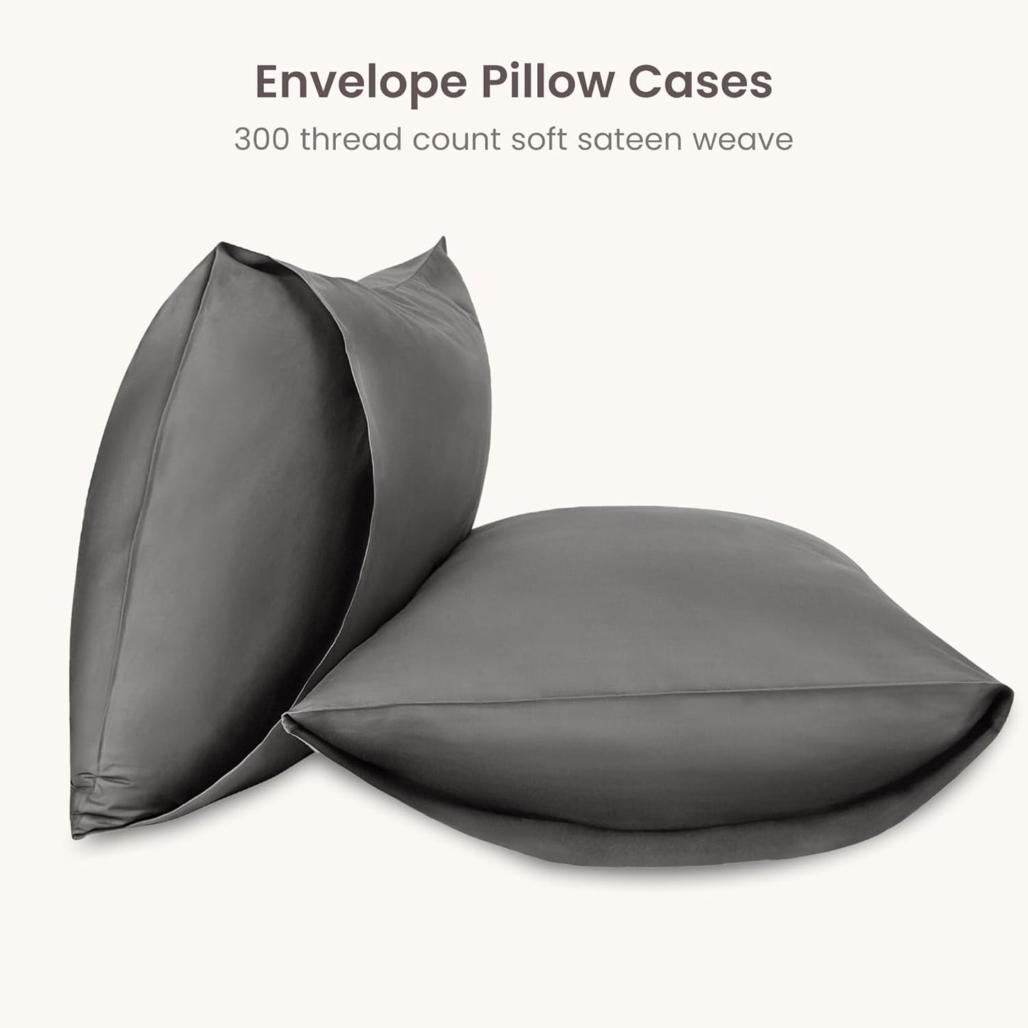 Bioweaves 100% Organic Cotton Pillow Cases 300 Thread Count Soft Sateen Weave GOTS Certified – 20 X 27, Set of 2, Stone