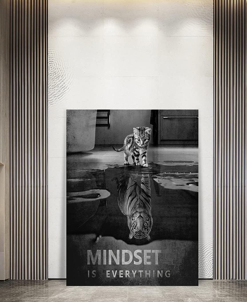 Mindset is Everything Motivational Quotes Canvas Wall Art Inspirational Entrepreneur Quotes Poster and Print Artwork Painting Picture for Classroom Library Home Decor Framed Ready to Hang - 28 x 44 in