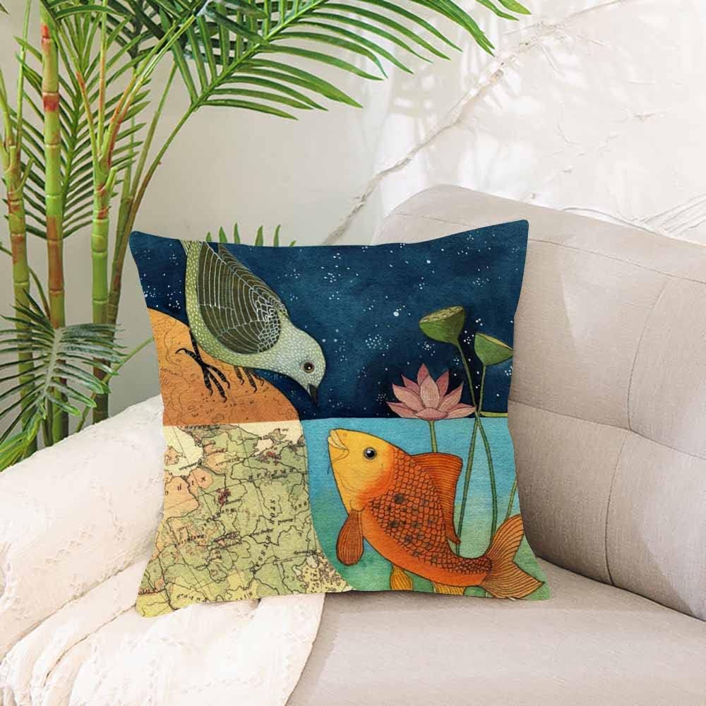 IBILIU Throw Pillow Covers Bird and Fish in The Two World Forever Cushion Pillow Case Home Decor Pillowcase 18x18 Inches