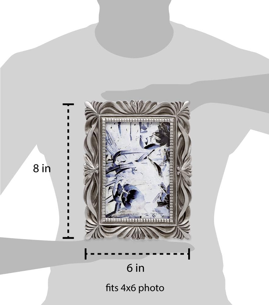 Isaac Jacobs 4x6 Silver Wave Textured Hand-Crafted Resin Picture Frame with Easel & Hook for Tabletop & Wall Display, Decorative Swirl Design Home Décor, Photo Gallery, Art, More (4x6, Silver)