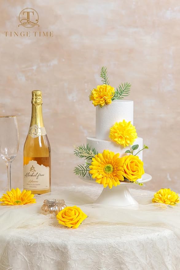 TINGE TIME Artificial Flowers Combo Box Set, Bright Yellow Gradient Color Fake Flower Leaf with Stems for DIY Wedding Bouquets Table Centerpieces Baby Shower Home Party Floral Arrangements Decorations