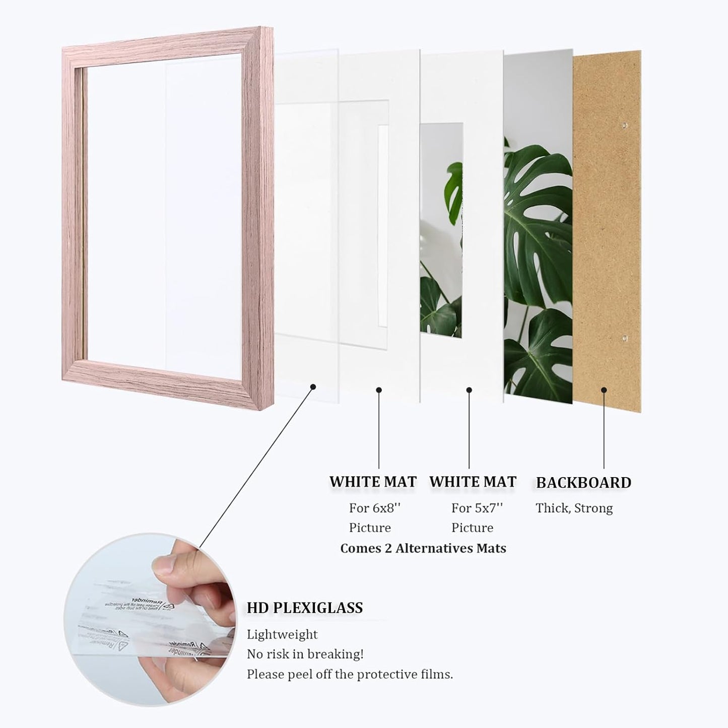 Egofine 9x12 Picture Frames Set of 4, Made of Solid Wood Covered by Plexiglass 5x7 and 6x8 with Mat or 9x12 without Mat, for Table Top Display and Wall Mounting Photo Frame Peach Pink