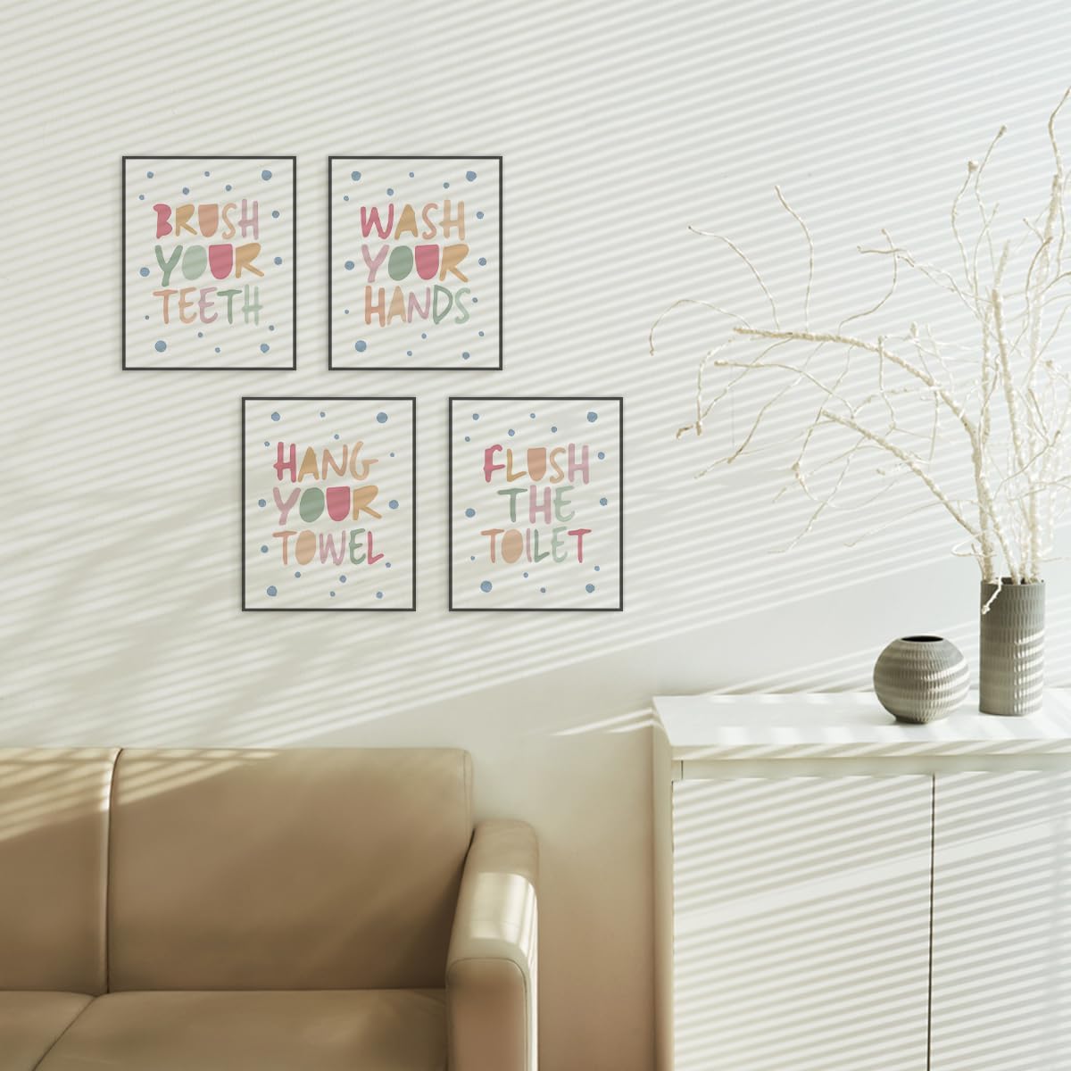 ETVISO Kids Bathroom Decor Set of 4, Kids Bathroom Wall Decoration Prints, Wash Your Hands Sign Decoration, 8x10 (Unframed)
