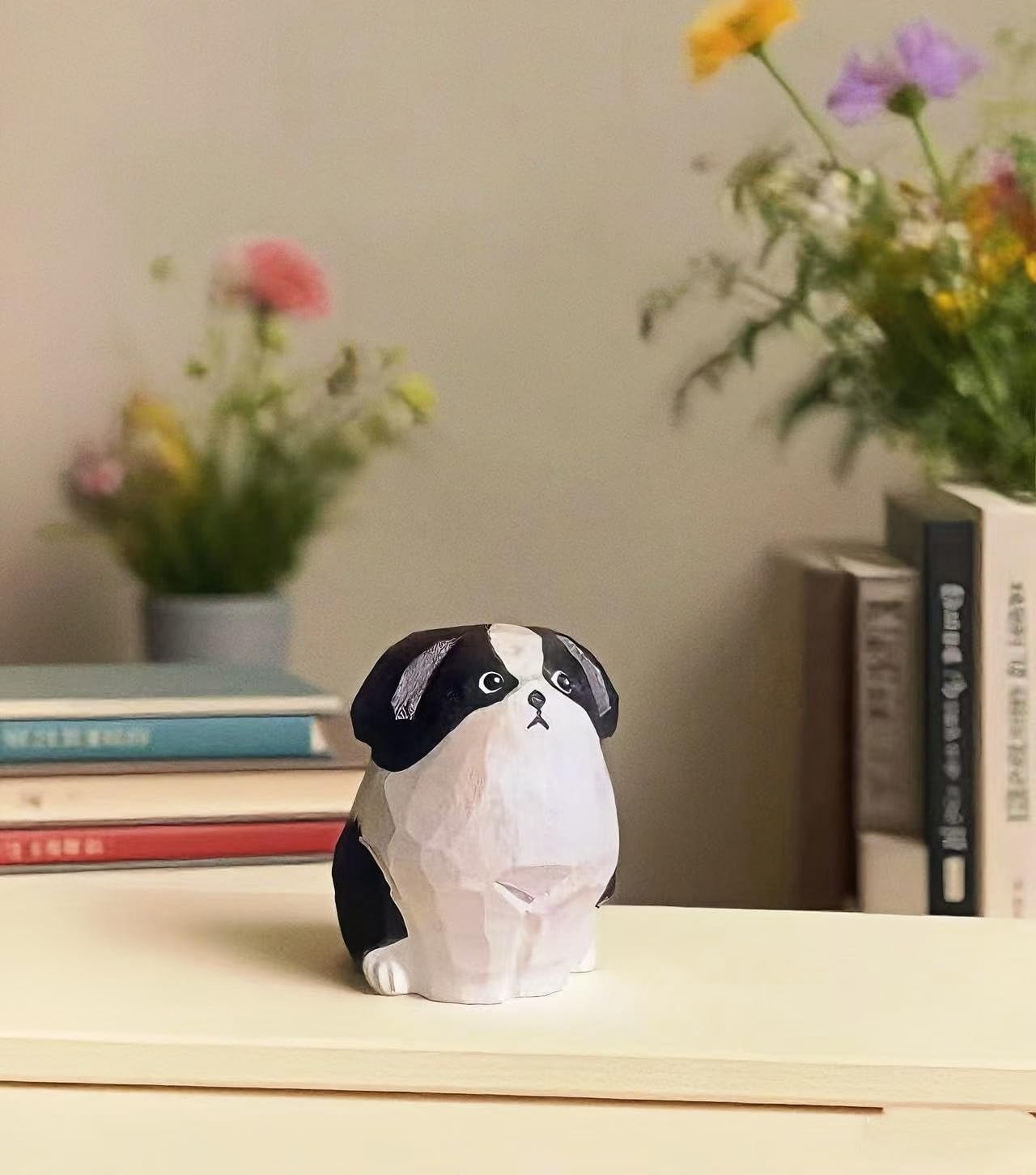 HandCarved Wooden Border Collie Figurine – Small 1.4" Carved Dog Statue with Round Base, Cute Desk or Shelf Decor, Unique Collectible Pet Memorial and Thoughtful Gift for Dog Lovers