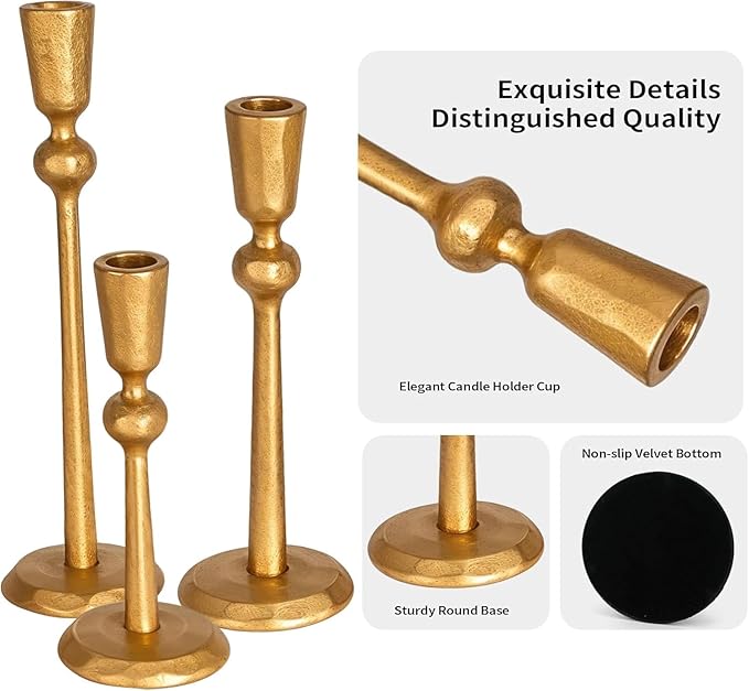 TIED RIBBONS Candlestick Holders | Iron, Set of 3 | Candle Stick Holders | Mud Taper Candle Holders for Table Centerpiece, Halloween Decorations, Fits 3/4 inch Thick Candles