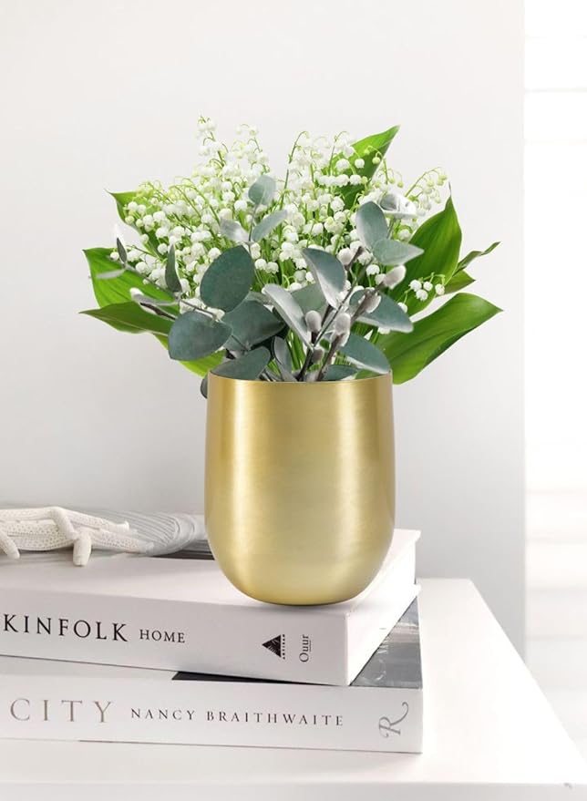 Serene Spaces Living Brass Look Aluminum Vase, Brass Decorative Accents Use as Brass Planter for Plant, Gold Flower Vase for Wedding or Event Centerpiece, Metallic Pot for Home, Small, Set of 8