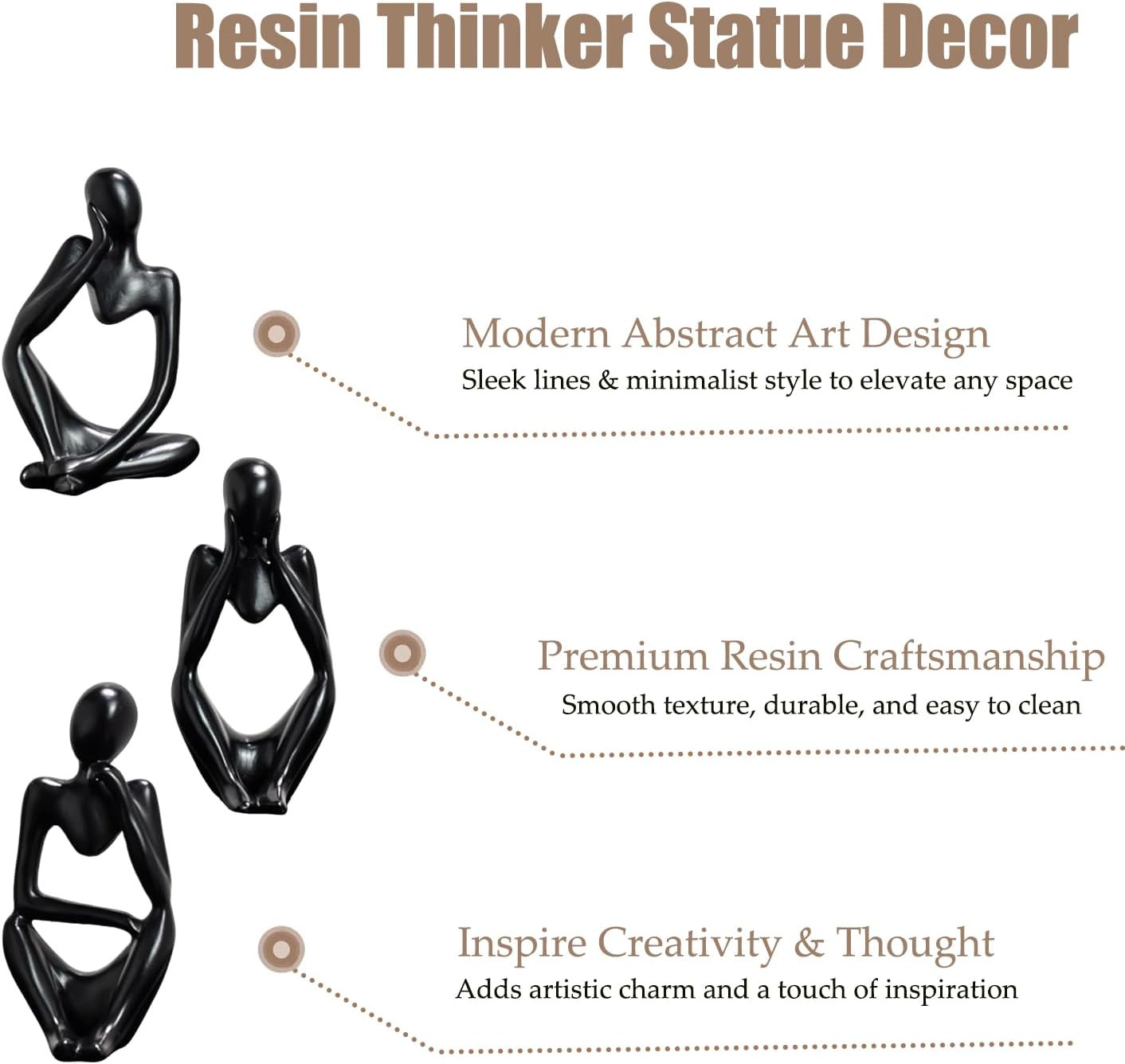 Mingzhang 3pcs Thinker Statue Abstract Art Thinker Figurines Black Home Decor for Living Room, Office, Coffee Table, Bookshelf Decoration, Housewarming Gifts