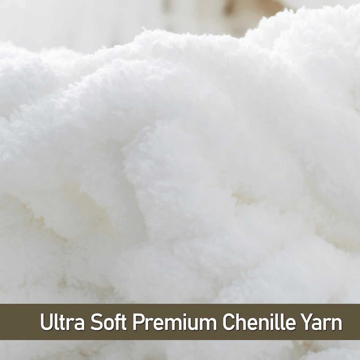 Chunky Knit Throw Blanket 60"X 80", 100% Handmade with Soft Chenille Yarn, 6.7lbs Thick Cable Knitted Blankets, Large Rope Knot Crochet Throws for Couch Sofa Bed Home Decor, Snow White