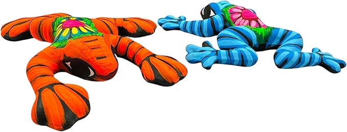 Talavera Frog (2) Guerrero Sculpture Mexican Pottery Folk Art Multicolor Home Decor Handmade Hand Painted Indoor Outdoor Garden 6" (Multicolor 10)