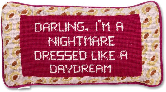 FURBISH Needlepoint Accent Pillow - Dressed Like a Daydream - 8" x 14" - Decorative Throw Pillow with Saying, Eclectic Home Decor, Hand Embroidered, 100% Wool