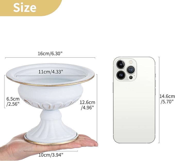 Nuptio Pcs of 10 Mini Sized Metal Urn Planter Elegant Wedding Centerpieces Vase for Wedding Party Decoration, 12.6cm/4.96" Tall Trumpet Vase Flower Holder for Anniversary Ceremony, White
