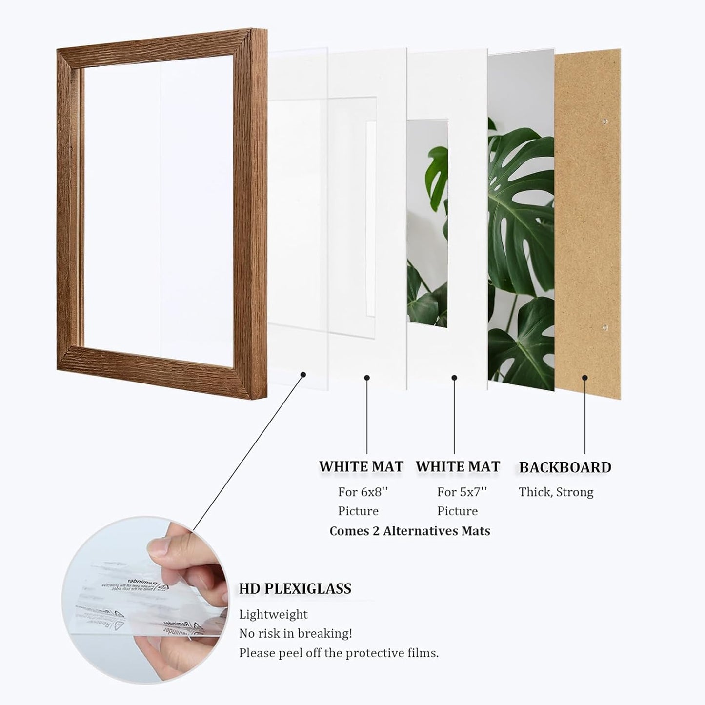 Egofine 9x12 Picture Frames Set of 4, Made of Solid Wood Covered by Plexiglass 5x7 and 6x8 with Mat or 9x12 without Mat, for Table Top Display and Wall Mounting Photo Frame,Walnut Brown