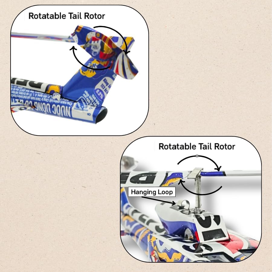 DYI Handcrafted Helicopter Model Made from Recycled Beer Cans — Small — Unique Gift for Beer Lovers, Dad, or Collectors — Eco-Friendly Bar Décor (Blue)