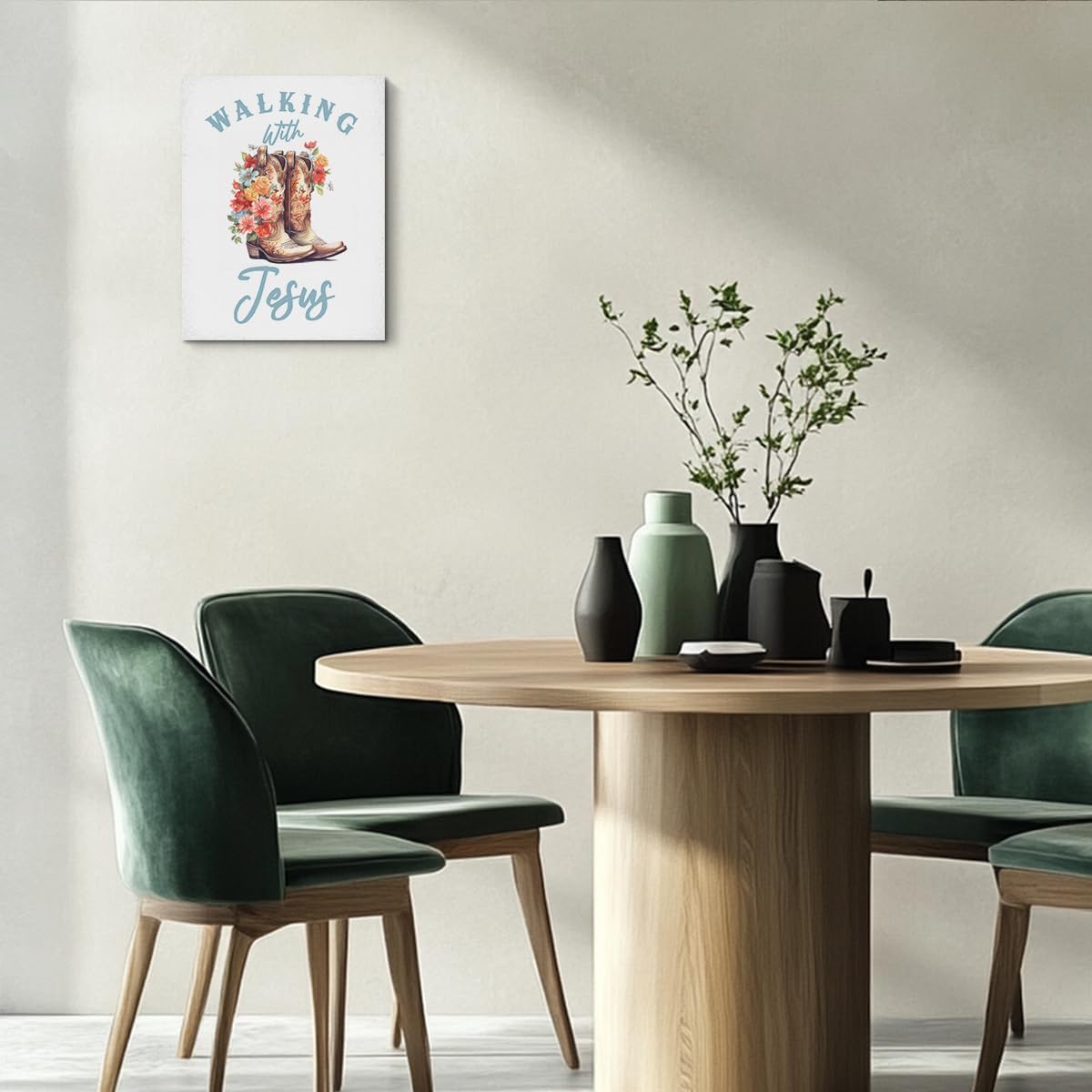 HZMLYDJ Cowgirl Christian Wall Art, Inspirational Bible Verse Strong and Courageous Jesus Wall Decor Christian Scripture Positive Quotes, Religious Bible Verse Art Decor Prints for Home Bedroom