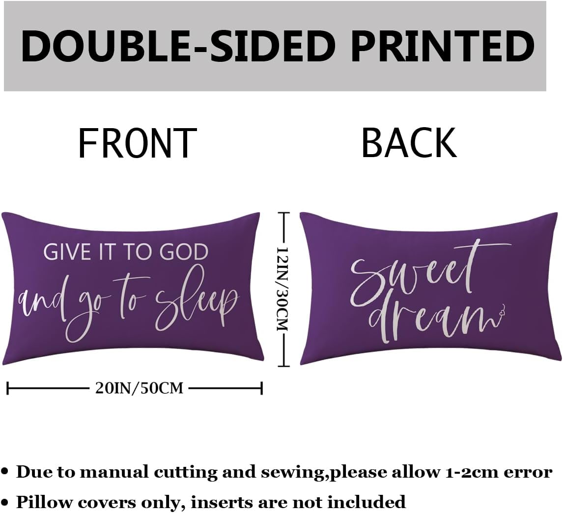 Bedding Decorative Pillowcases Reversible Give It to God and Go to Sleep Cushion Covers Sleep Themed Throw Pillow Covers 12''x20'' for Bedroom Guest Room Housewarming Gifts (Purple)
