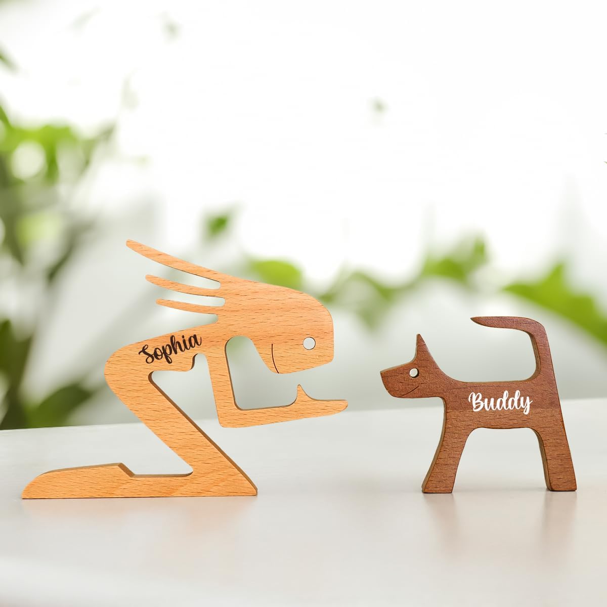 DOPTIKA Personalized Dog Statues Home Table Decor Wooden Pet Carvings, Statue Home Decorations, Wooden Sculpture Decor, Gifts for Dog Lovers Memory Gifts, House Warming Gift Ideas