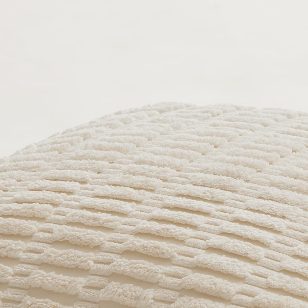 Fancy Homi 4 Packs Boho Cream Decorative Throw Pillow Covers 18x18 Inch for Living Room Couch Bed Sofa, Rustic Modern Farmhouse Home Decor, Soft Plush Corduroy Cute Square Beige Cushion Case 45x45 cm