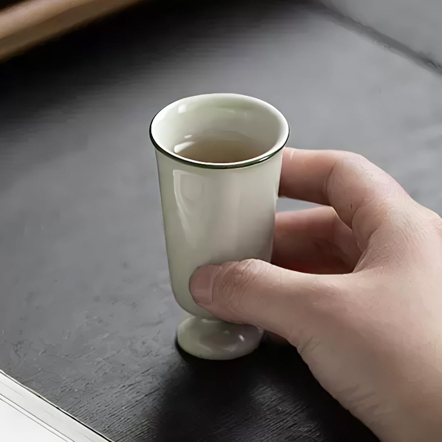 KAMMAK Ceramic Tea Cups Small, Cute Vintage Coffee Cup Set of 2, Porcelain Teacups Espresso Mug, 1.1oz Hand Painted Chinese Afternoon Tea Party Mugs, Birthday Gift for Women Men, Secret Green