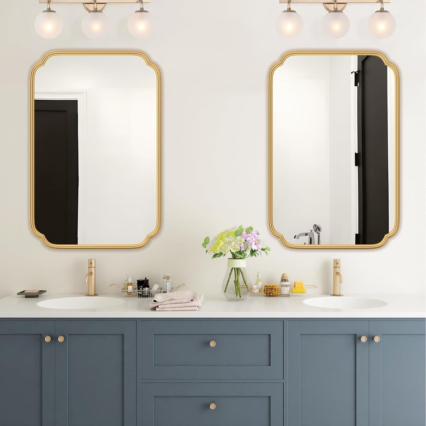 Gold Bathroom Vanity Mirror for Wall 24" x 36" Modern Rounded Rectangle Mirror with Metal Framed Mirrors for Over Sink Wall Decorative (Horizontal/Vertical)