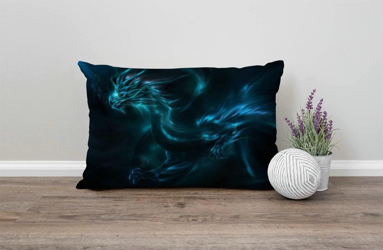 Cool Blue Dragon Cotton Linen Decorative Throw Pillow Case Cushion Cover Pillowcase for Couch Sofa Bed,12 X 20 Inches