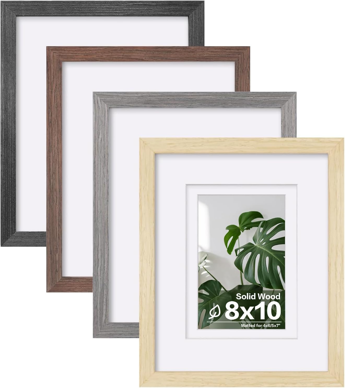 Egofine 8x10 Picture Frame Set of 4, Made of Solid Wood Multicolor Photo Frames Covered by Plexiglass 4x6 and 5x7 with Mat or 8x10 without Mat, for Table Top Display and Wall Mounting Mixed Colors