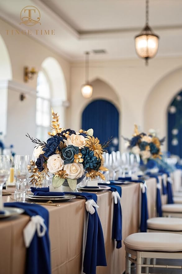 TINGE TIME Roses Artificial Flowers Blue Faux Flowers Bulk for DIY Bridal Wedding Bouquets Baby Shower Centerpiece Table Home Decorations(Navy Blue)