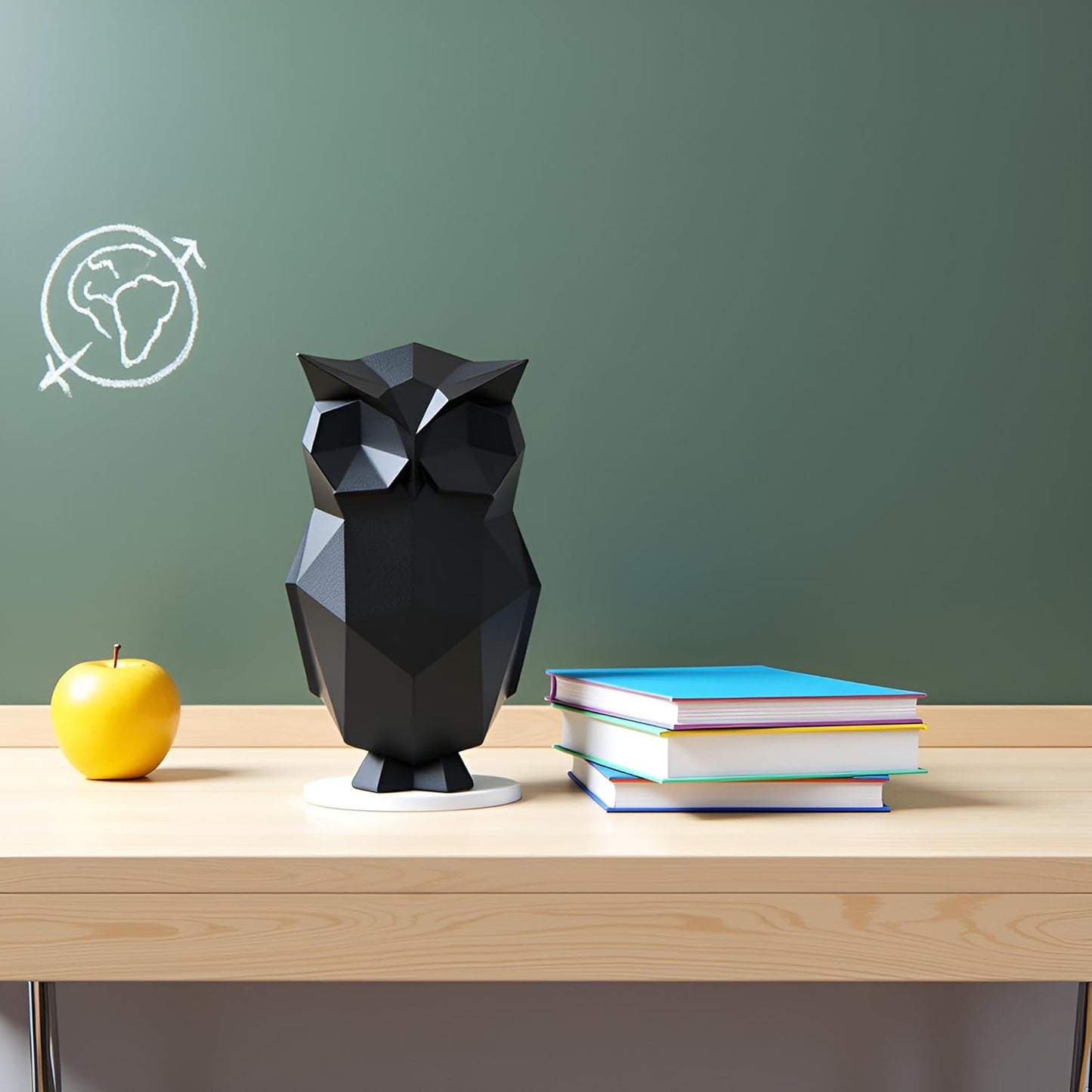 Black Geometric Owl Figurine - Premium Resin Small Decor for Home, Unique Gift for Owl Lovers & Housewarmings, 6.3 Inch Modern Animal Statue