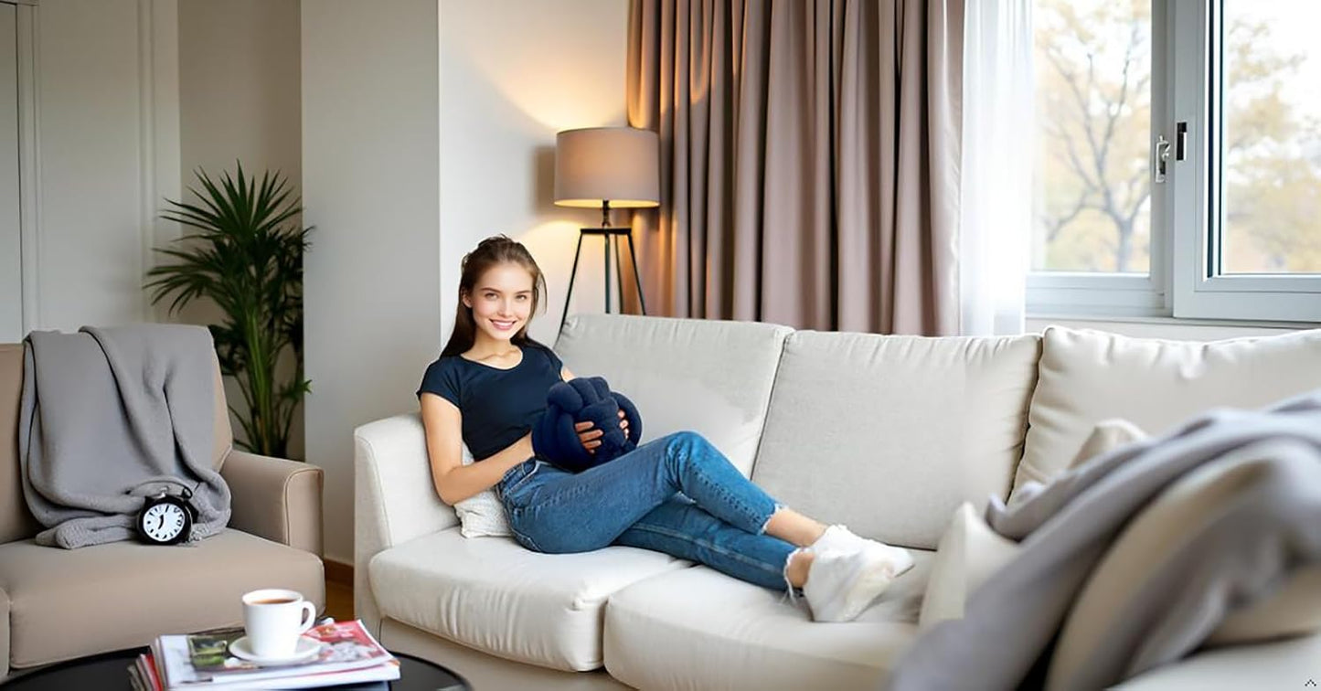 Knot Pillow Ball Plush - Decorative Throw Pillows for Bed Relieve Stress, Round Knot Cushion for Sofa Decor Pet Toy, Navy 8 inch