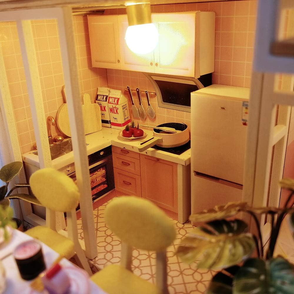 GuDoQi DIY Miniature Dollhouse Kit, Tiny House kit with Furniture and Music, Miniature House Kit 1:24 Scale, Great Handmade Gift for Birthday Christmas Day, Sweet Time House