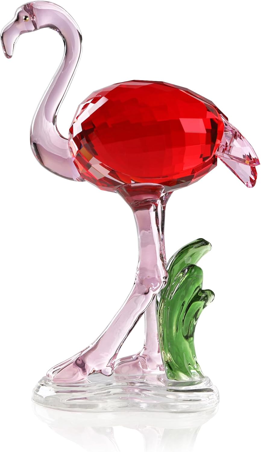 Crystal Flamingo Realistic Animal Art Figurine Collection Table top Ornament Statue Home Decor