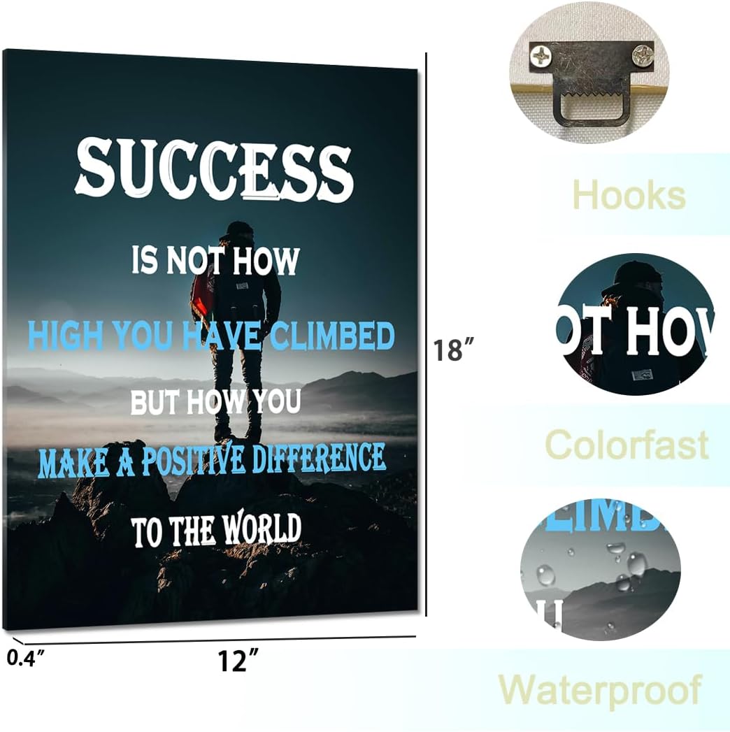 GoForArt Success Mountain Motivational Canvas Wall Art, Famous Quote Inspirational Prints Wall Decor, Positive Picture Poster for Office Living Room, Bedroom Dining Room Artwork Home Decoration 12x18in