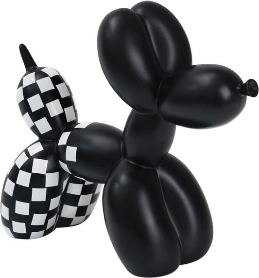 GDYOOSHOW 7 Inch Balloon Dog Decor Balloon Animal Sculpture Creative Puppy Crafts for Modern Bedroom Office Desktop (Black and White Check, H-7inch)