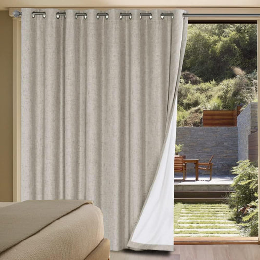 H.VERSAILTEX Linen Blackout Curtains Durable Thick Textured Linen Look 100% Blackout Patio Door Curtain Anti Rust Grommet Extra Wide Sliding Door Curtain Panel, W100 x L96 inch - Stone