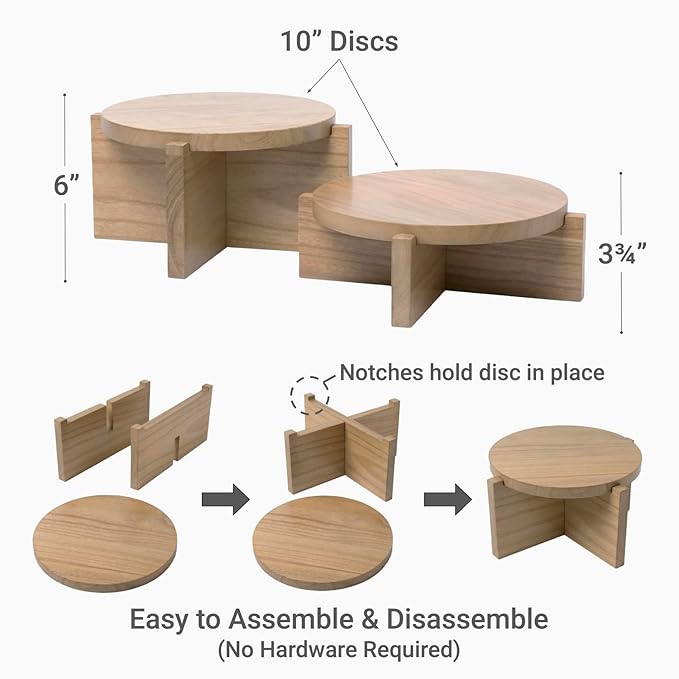 Natural Wood Riser Set of Two - Large 10” Round Wooden Plant Stands Indoor - Wood Pedestal Stands for Plants, Cakes, Drink Dispensers or Decorative Display - Mid Century Modern Plant Tables - Plant Stool for Floor or Table