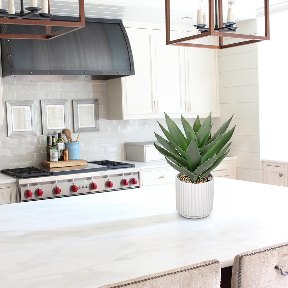 Hollyone Large Artificial Agave Plants 11.8“ Fake Succulents Potted Faux Aloe Vera Plant in White Pot Succulent Agave Plants for Desk Modern Office Living Room Table Shelf Home Indoor Outdoor Decor