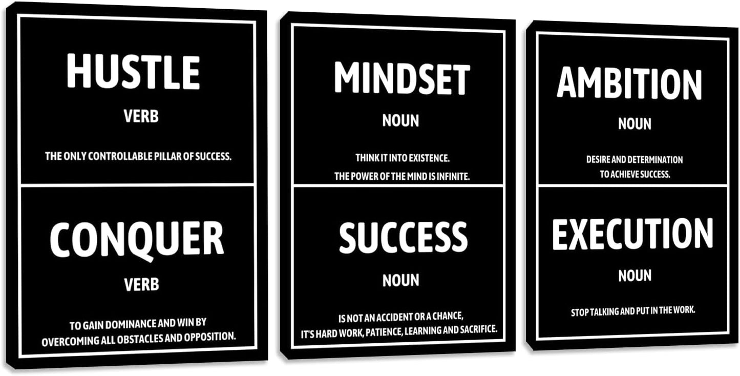 Hustle Wall Art Motivational Canvas Wall Art Inspirational Black Quote Posters Home Office Wall Decor Black Wall Picture Paintings Framed Artwork for Living Room Bedroom (48" Wx24 H)