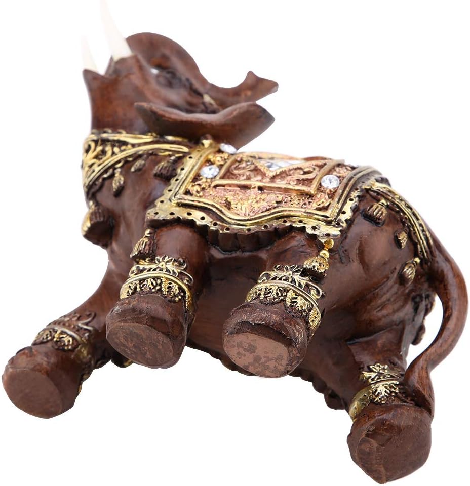 Feng Shui Wood Grain Elegant Elephant Statue 5.5 (H) with Trunk Facing Upwards Collectible Figurine Sculpture Decoration Statue Wealth Lucky Figurine Home Office Decor Gift, Wooden L