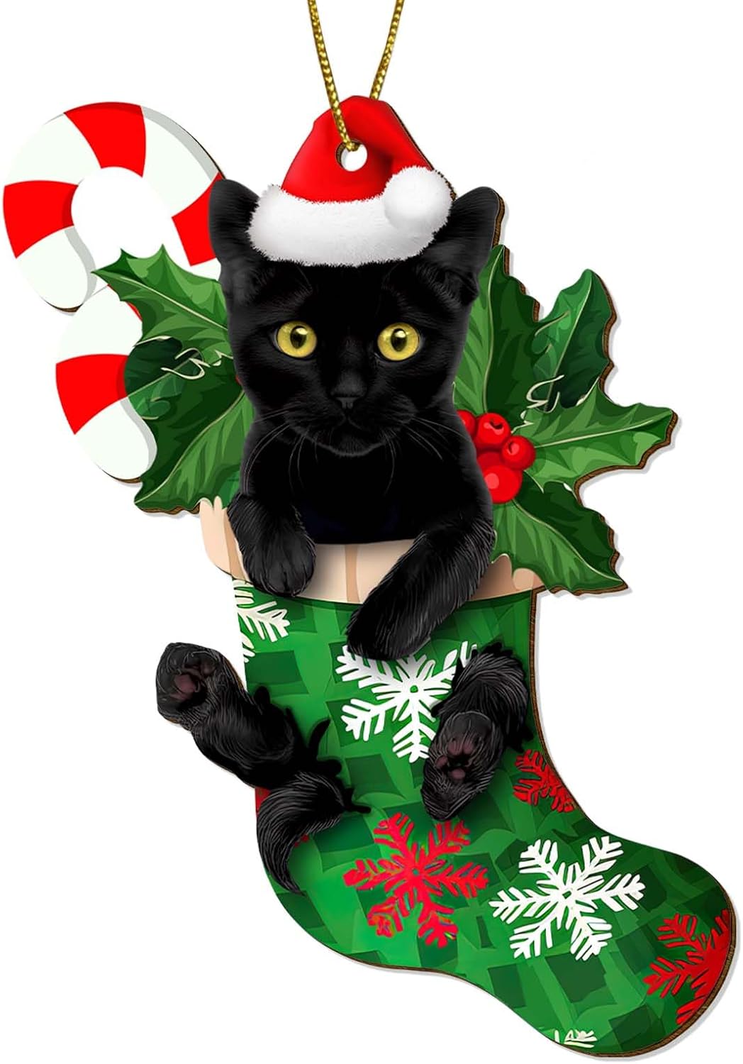 Black Cat Ornament, Funny Ornaments for Christmas Tree, Christmas Decorations, Ceramic Cat in Sock Ornament, Cat Lover Gifts for Christmas Ornament