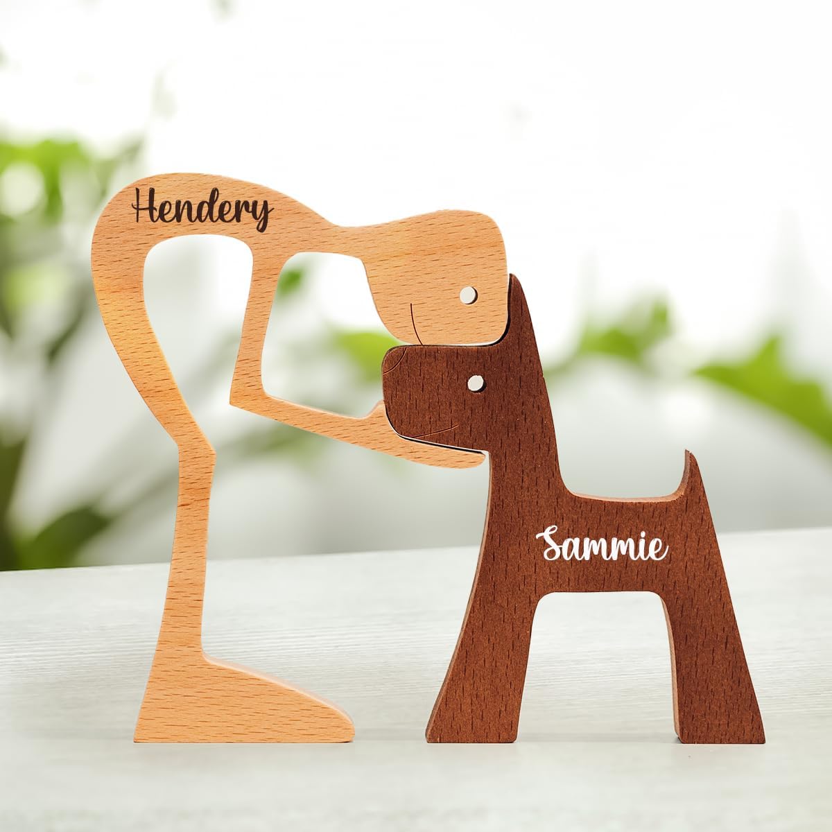 DOPTIKA Personalized Dog Statue Home Decor, Wooden Sculpture Pet Carving, Table Decoration, Memory Gift for Dog Lovers, Dad, Housewarming Ideas