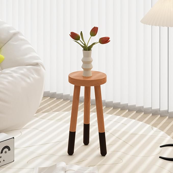 Rubber Wood 9" Round Plant Stand |Dip Dyed Black Accent Stool |Small Drinking Table |Side Table(18" H)