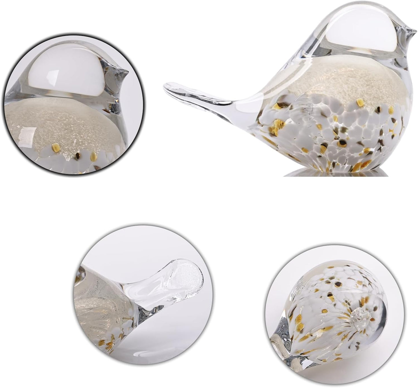 DOVDOV Hand Blown Glass Bird Statue Home Decor, Glass Art Bird Small Sculpture for Office Desktop on Dresser entryway Decorative Ornament and Glass Paperweight., Gray