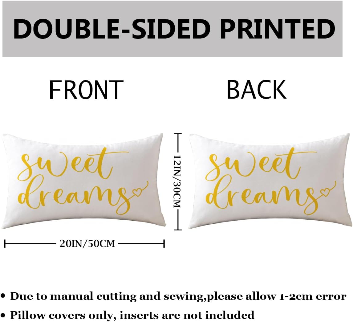 Bedding Decorative Lumbar Pillowcases Sweet Dreams Good Night Cushion Covers Sleep Themed Decorative Throw Pillow Covers 12''x20'',2Pack Super Soft for Bedroom Guest Room Housewarming Gifts (Yellow)