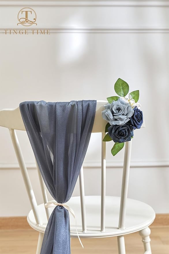 TINGE TIME Navy Blue Artificial Flowers Combo Box Set, Gradient Color Fake Flower Leaf with Stems for DIY Wedding Bouquets Table Centerpieces Baby Shower Home Party Floral Arrangements Decorations
