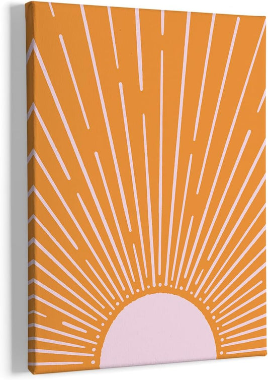 HIWX Boho Sun Framed Canvas Pictures, Boho Wall Art, Sunrise Wall Art Decor for Bathroom, Office, Bedroom 11x14 (Orange2)