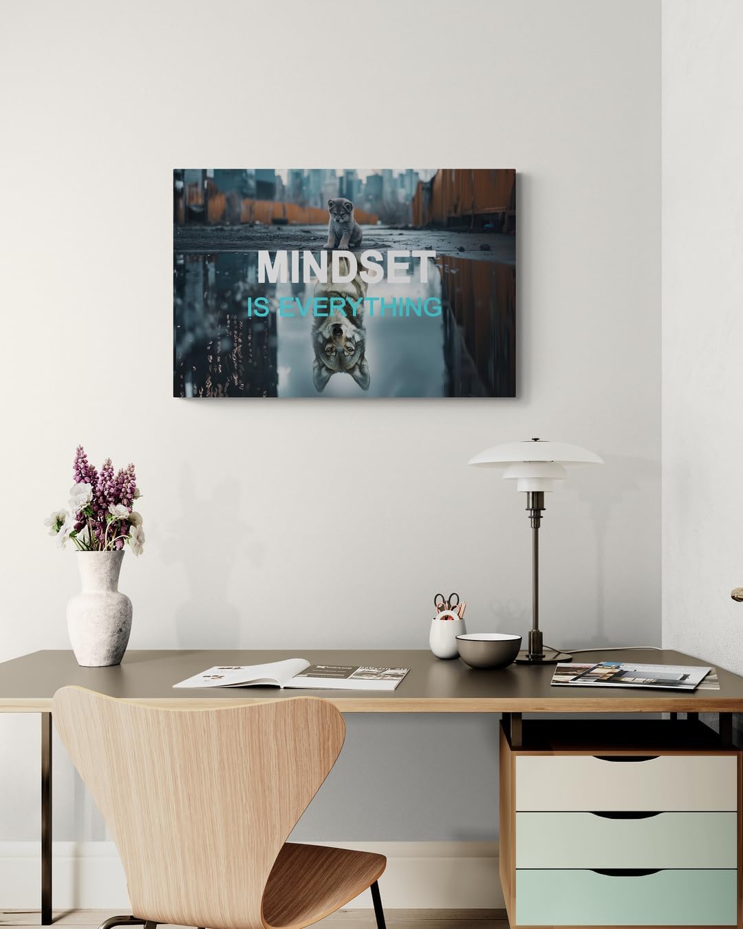 GoForArt Inspirational Canvas Wall Art, Mindset Is Everything Motivational Office Bedroom Poster Print, Animal Wolf And Dog Picture Modern Positive Dorm Room Wall Decor